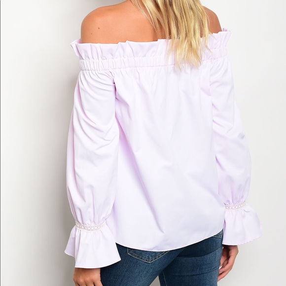 Light Pink Off Shoulder Long Sleeve Top - Picture 3 of 3
